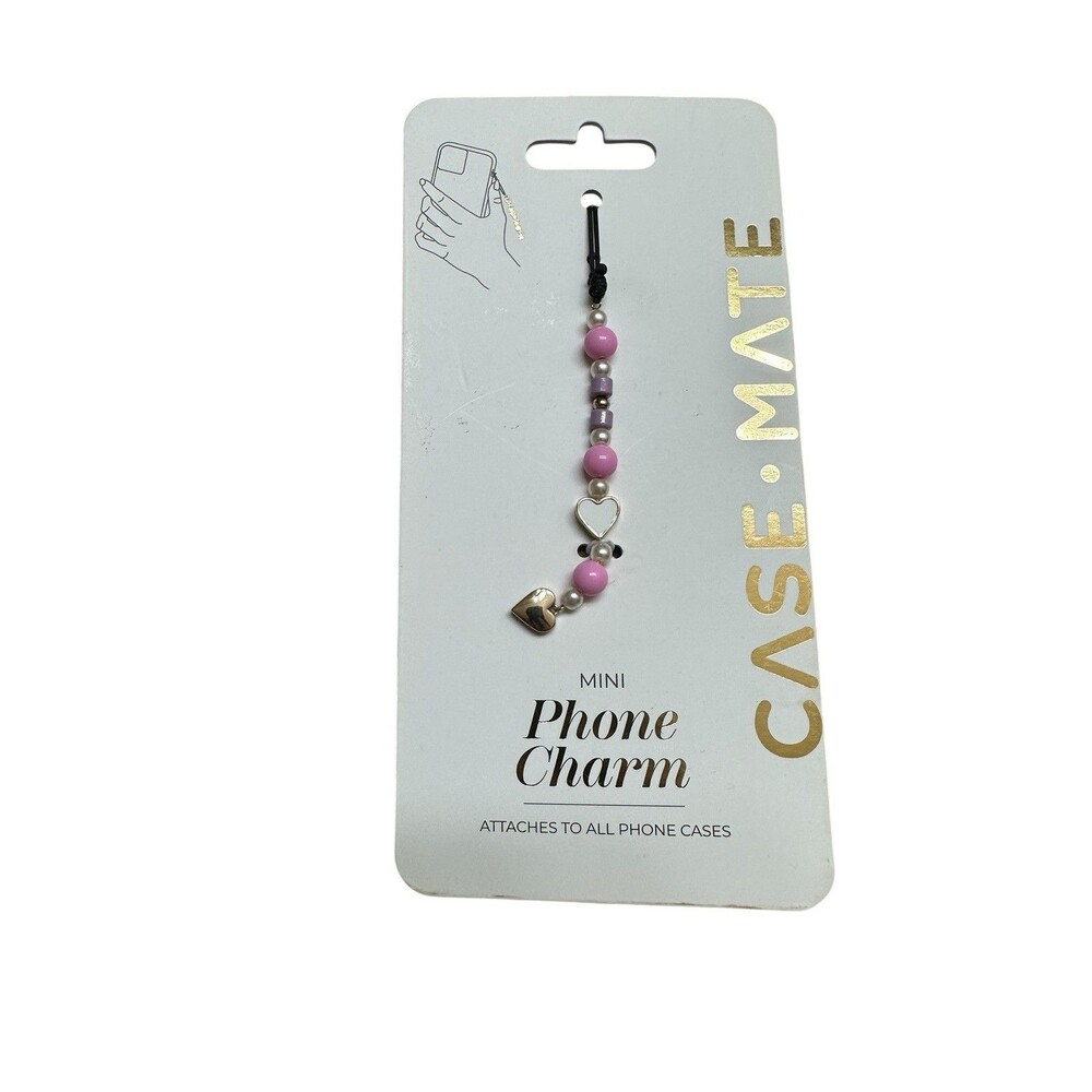 Case-Mate Beaded Universal Mini Phone Heart Charm Pink Purple Hearts Pearls